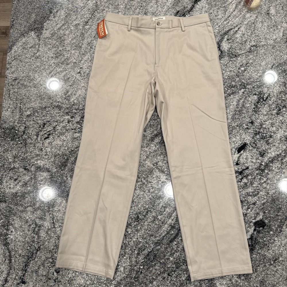 New Dockers Signature Khaki‎ Straight Fit Pants Mens 34x29 Beige Flat Front #183